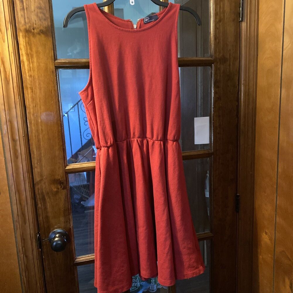 Gap Red Fit & Flare Retro Back Zip Sleeveless Midi Casual Dress Size L - Picture 1 of 4